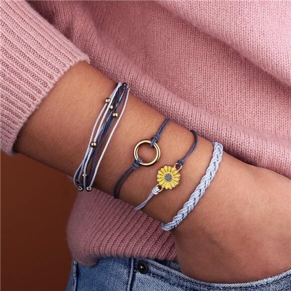 Sunflower String Bracelet Boho Braided Rope Wrap Bracelets Cute - Picture 4 of 7